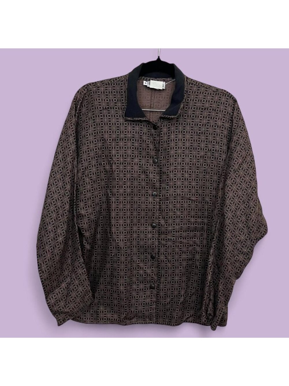 vintage 80s black brown geometric boho whimsical grunge button up